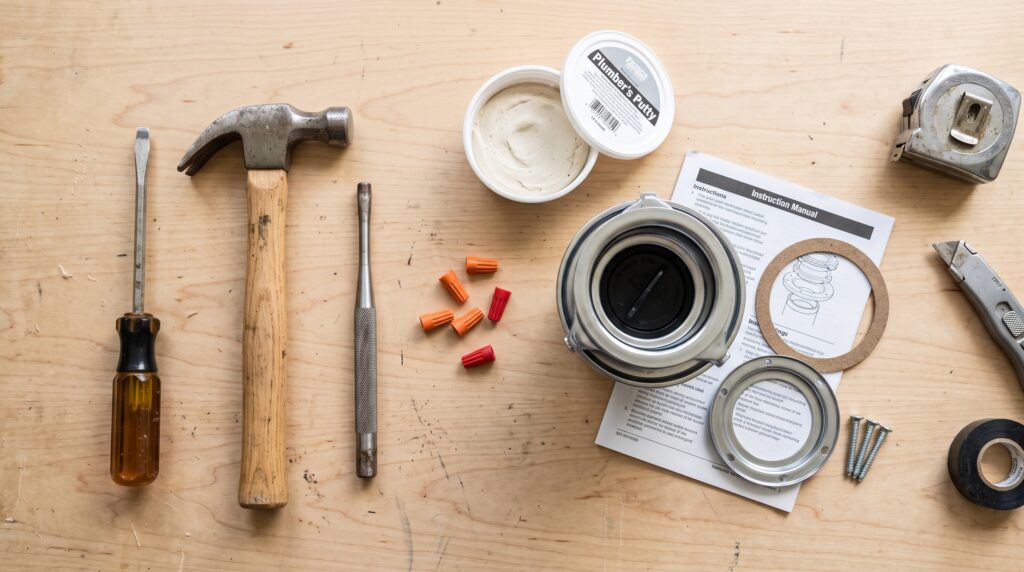 Diagram showing mounting ring and dishwasher knockout plug to replace a garbage disposal
